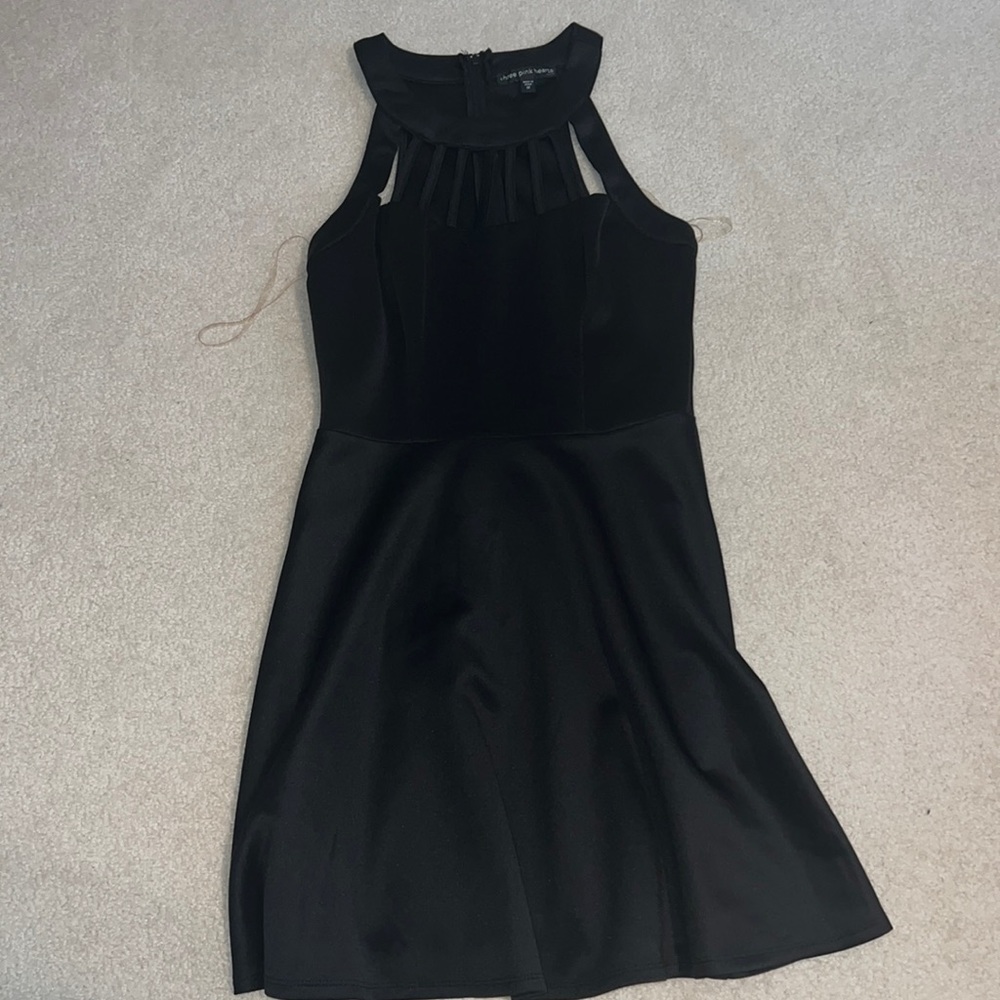 Three Pink Hearts Girls Black Dress